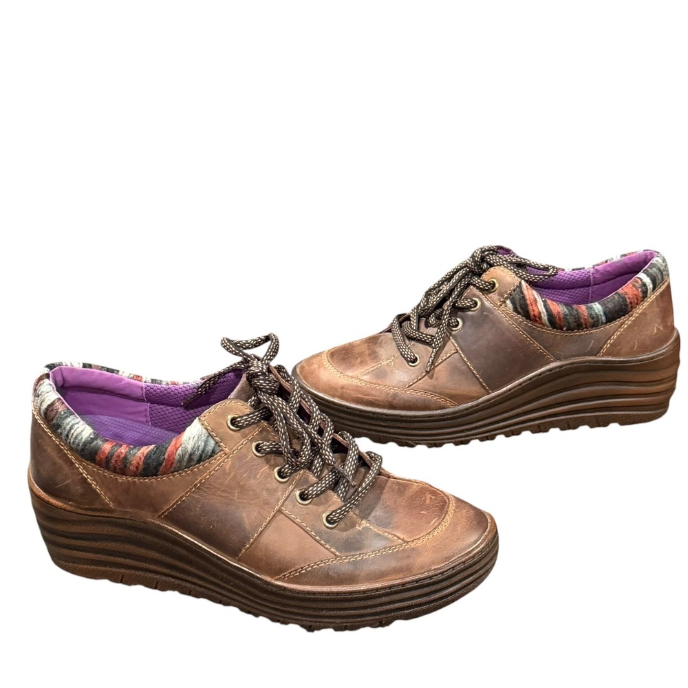 Bionica Gervais Leather Oxford Sneaker Womens 10 Aztec Brown Hidden Wedge Shoes